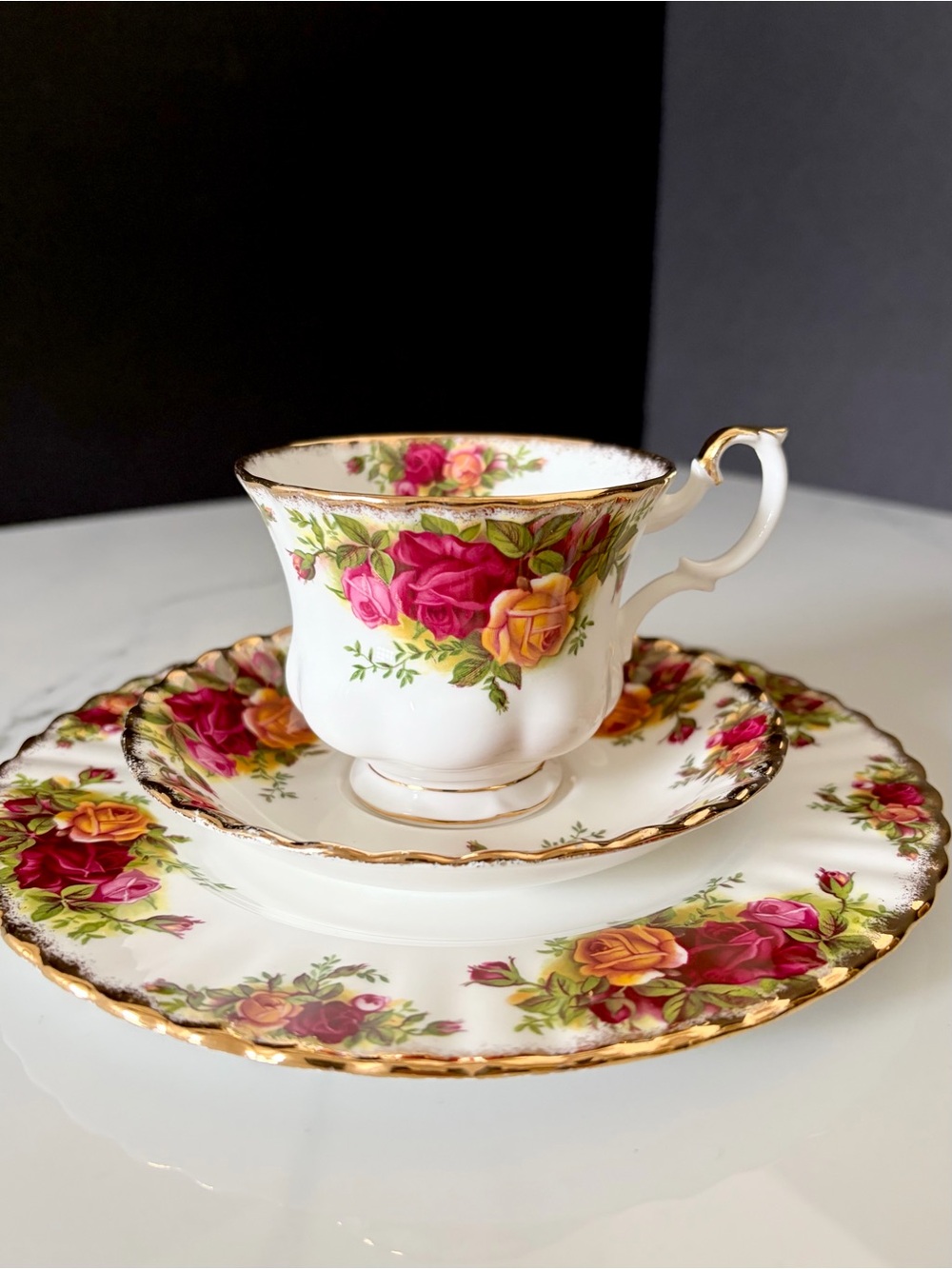3 Piece SET - Old Country Roses Salad Plate, Cup & Saucer By Royal Albert